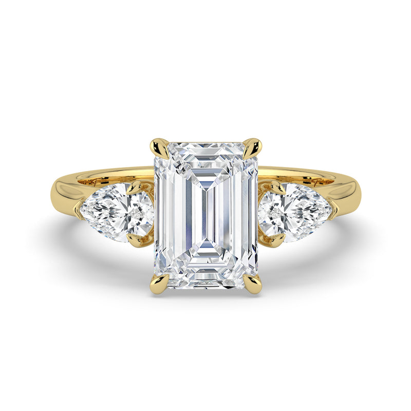 The Vivienne Ring – Emerald and Pear Trilogy in 14K Yellow Gold – The Jewel Concierge