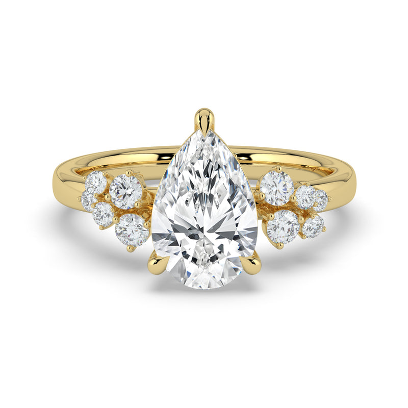 The Lumina Ring – Pear with Round Brilliant Accents in 14K Yellow Gold – The Jewel Concierge