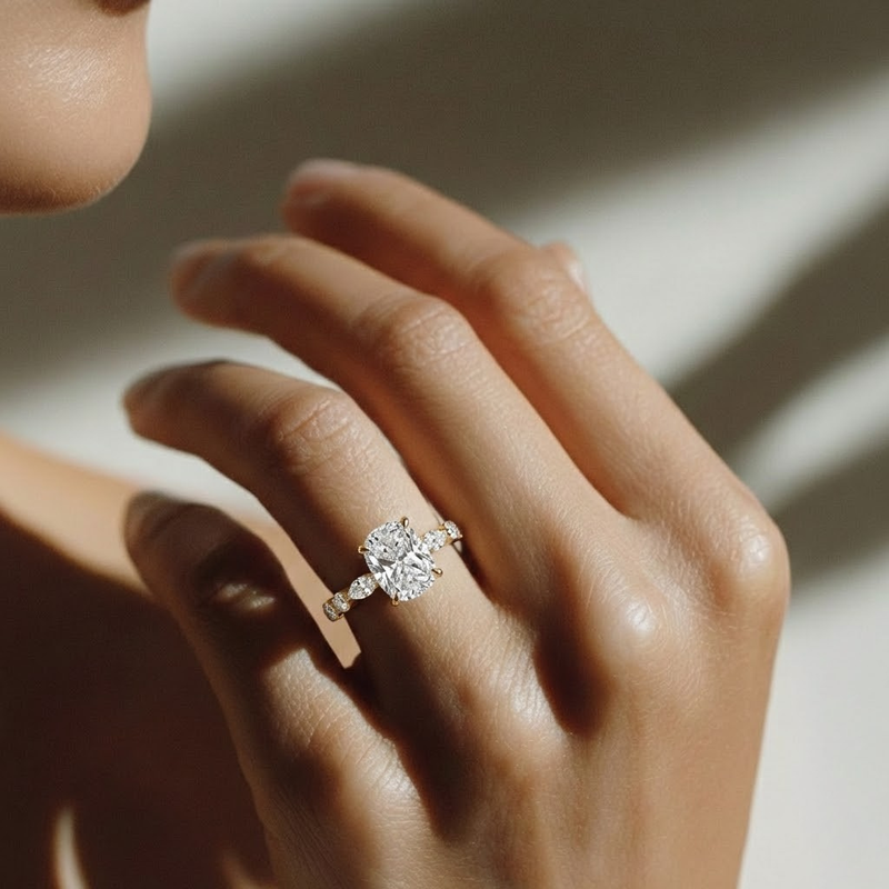The Vega Ring – Cushion with Marquise & Round Accents in 14K White Gold – The Jewel Concierge