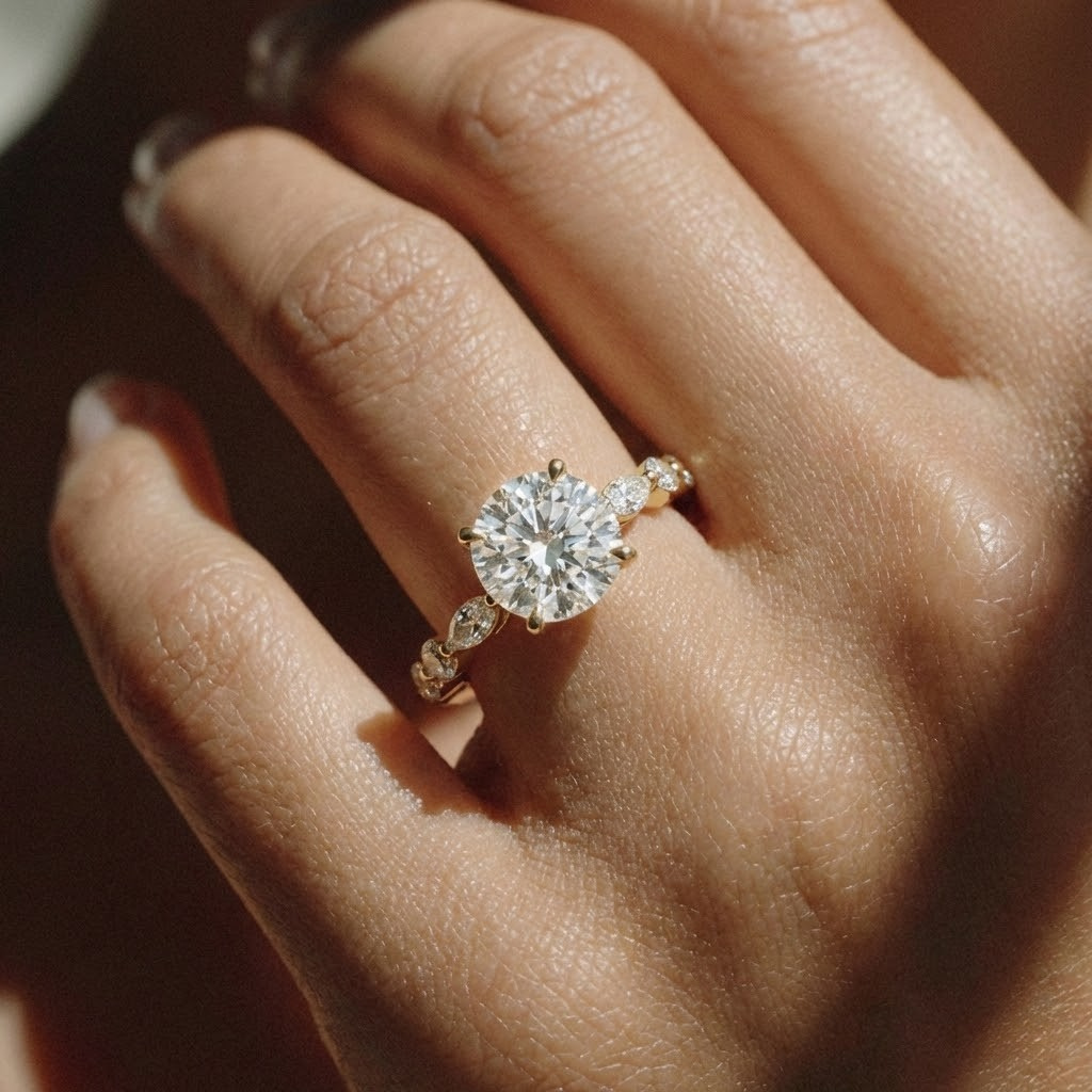 The Vega Ring – Round with Marquise & Round Accents in 14K White Gold – The Jewel Concierge