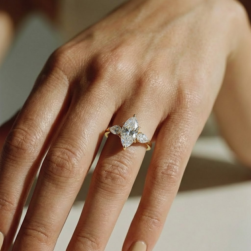 The Vivienne Ring – Marquise and Pear Trilogy in 14K White Gold – The Jewel Concierge