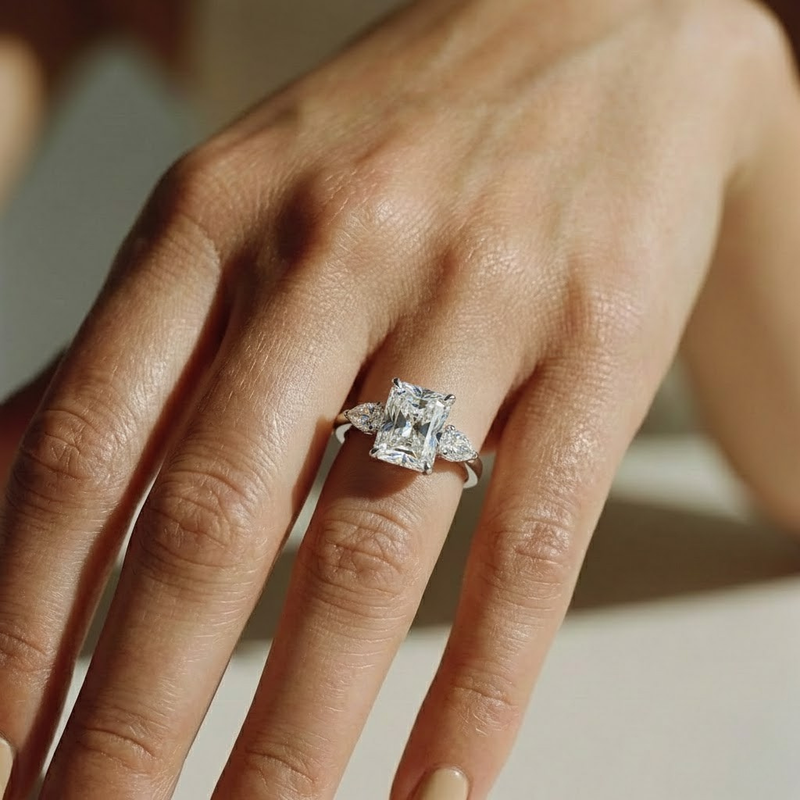 The Vivienne Ring – Radiant and Pear Trilogy in 14K White Gold – The Jewel Concierge