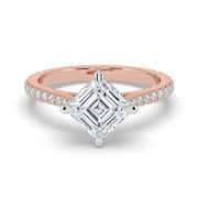 The Zariya Ring — Asscher Cathedral Solitaire with Hidden Halo & Pavé Band Lab-Grown Diamond Engagement Ring in Two-Tone Rose and White Gold | The Jewel Concierge