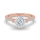 The Zariya Ring — Asscher Cathedral Solitaire with Hidden Halo & Pavé Band Lab-Grown Diamond Engagement Ring in Rose Gold | The Jewel Concierge