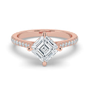 The Zariya Ring — Asscher Cathedral Solitaire with Hidden Halo & Pavé Band Lab-Grown Diamond Engagement Ring in Rose Gold | The Jewel Concierge