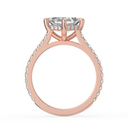 The Zariya Ring — Asscher Cathedral Solitaire with Hidden Halo & Pavé Band Lab-Grown Diamond Engagement Ring in Rose Gold | The Jewel Concierge