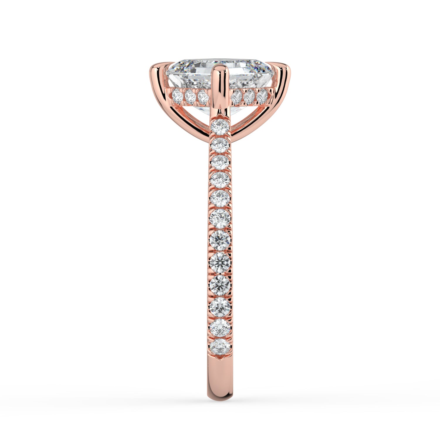 The Zariya Ring — Asscher Cathedral Solitaire with Hidden Halo & Pavé Band Lab-Grown Diamond Engagement Ring in Rose Gold | The Jewel Concierge