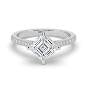 The Zariya Ring — Asscher Cathedral Solitaire with Hidden Halo & Pavé Band Lab-Grown Diamond Engagement Ring in White Gold | The Jewel Concierge