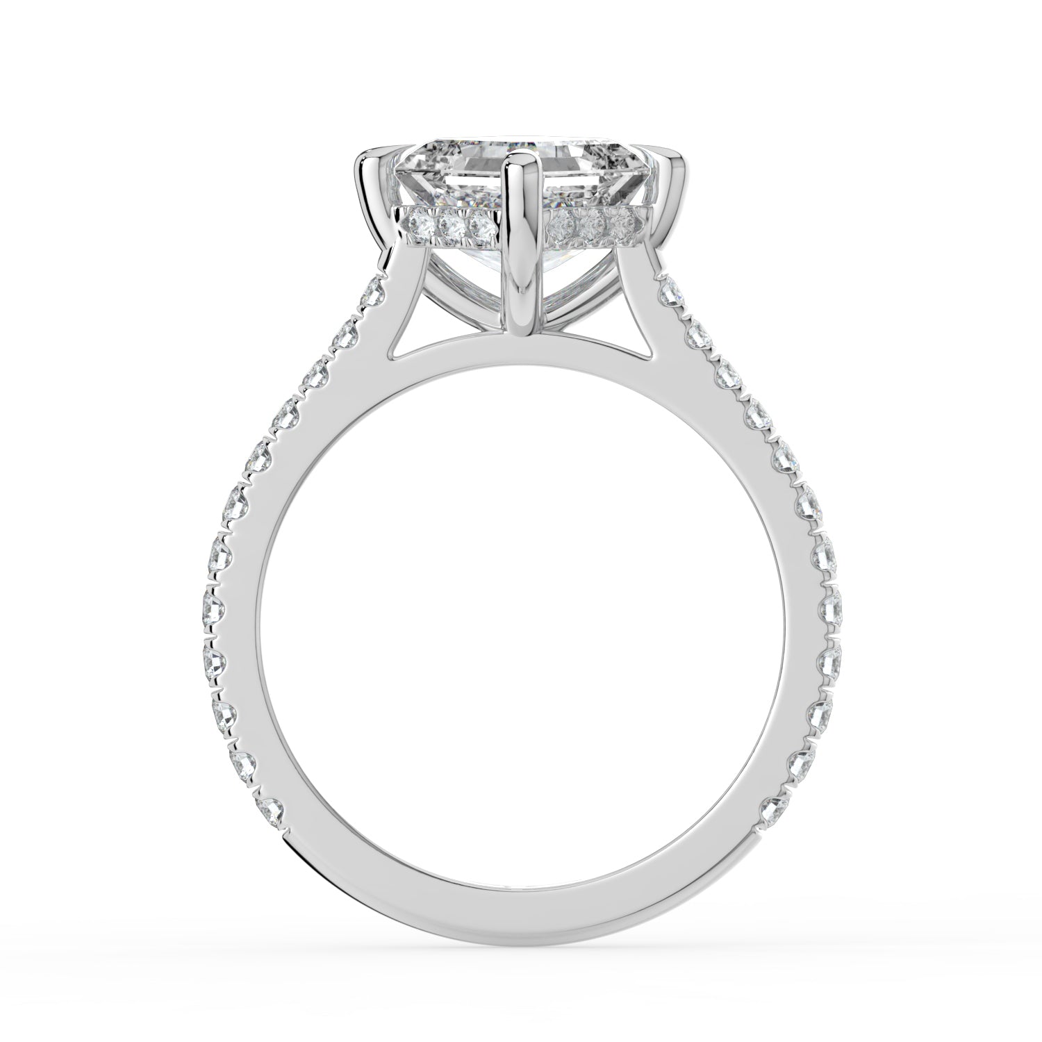 The Zariya Ring — Asscher Cathedral Solitaire with Hidden Halo & Pavé Band Lab-Grown Diamond Engagement Ring in White Gold | The Jewel Concierge