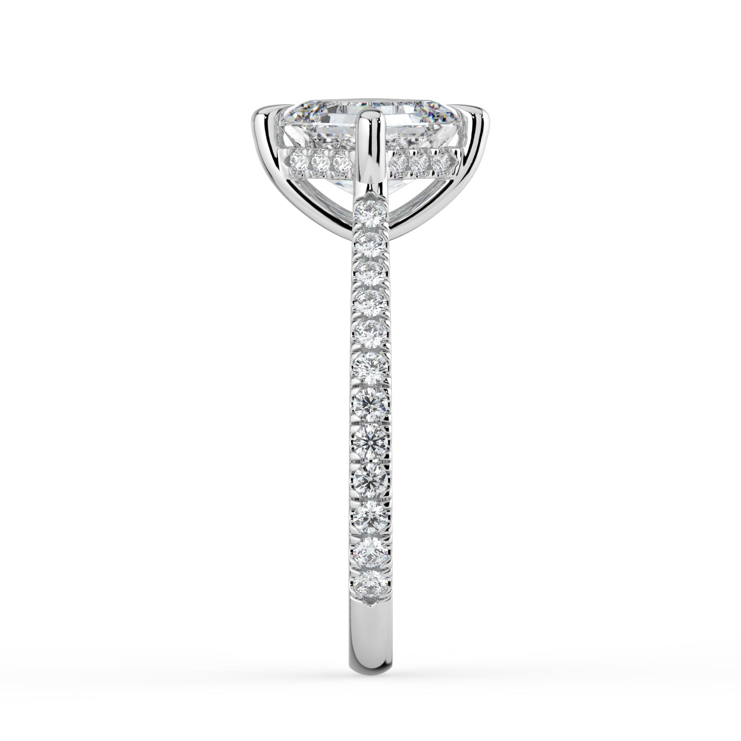 The Zariya Ring — Asscher Cathedral Solitaire with Hidden Halo & Pavé Band Lab-Grown Diamond Engagement Ring in White Gold | The Jewel Concierge