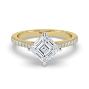 The Zariya Ring — Asscher Cathedral Solitaire with Hidden Halo & Pavé Band Lab-Grown Diamond Engagement Ring in Two-Tone Yellow and White Gold | The Jewel Concierge