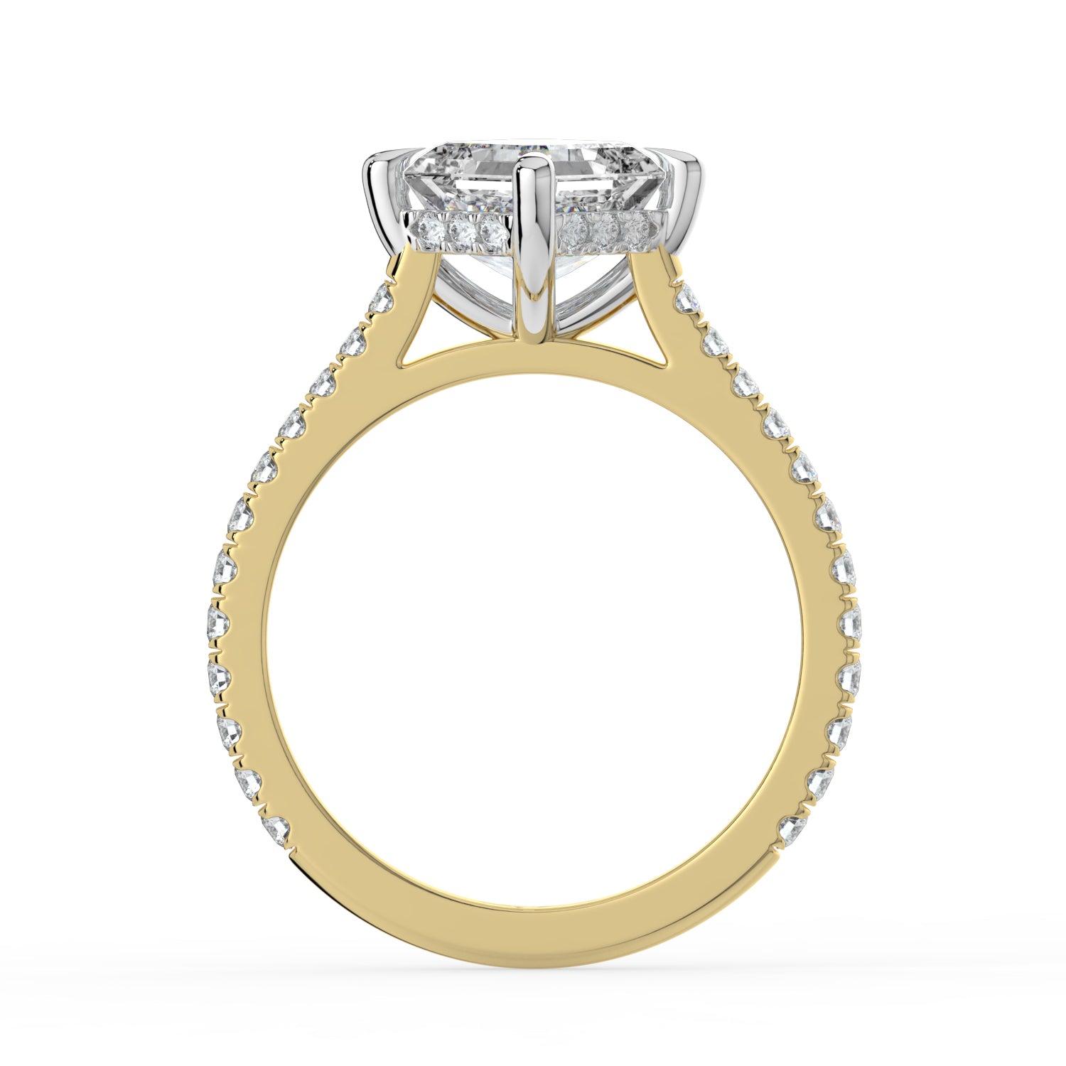 The Zariya Ring — Asscher Cathedral Solitaire with Hidden Halo & Pavé Band Lab-Grown Diamond Engagement Ring in Two-Tone Yellow and White Gold | The Jewel Concierge