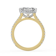 The Zariya Ring — Asscher Cathedral Solitaire with Hidden Halo & Pavé Band Lab-Grown Diamond Engagement Ring in Two-Tone Yellow and White Gold | The Jewel Concierge