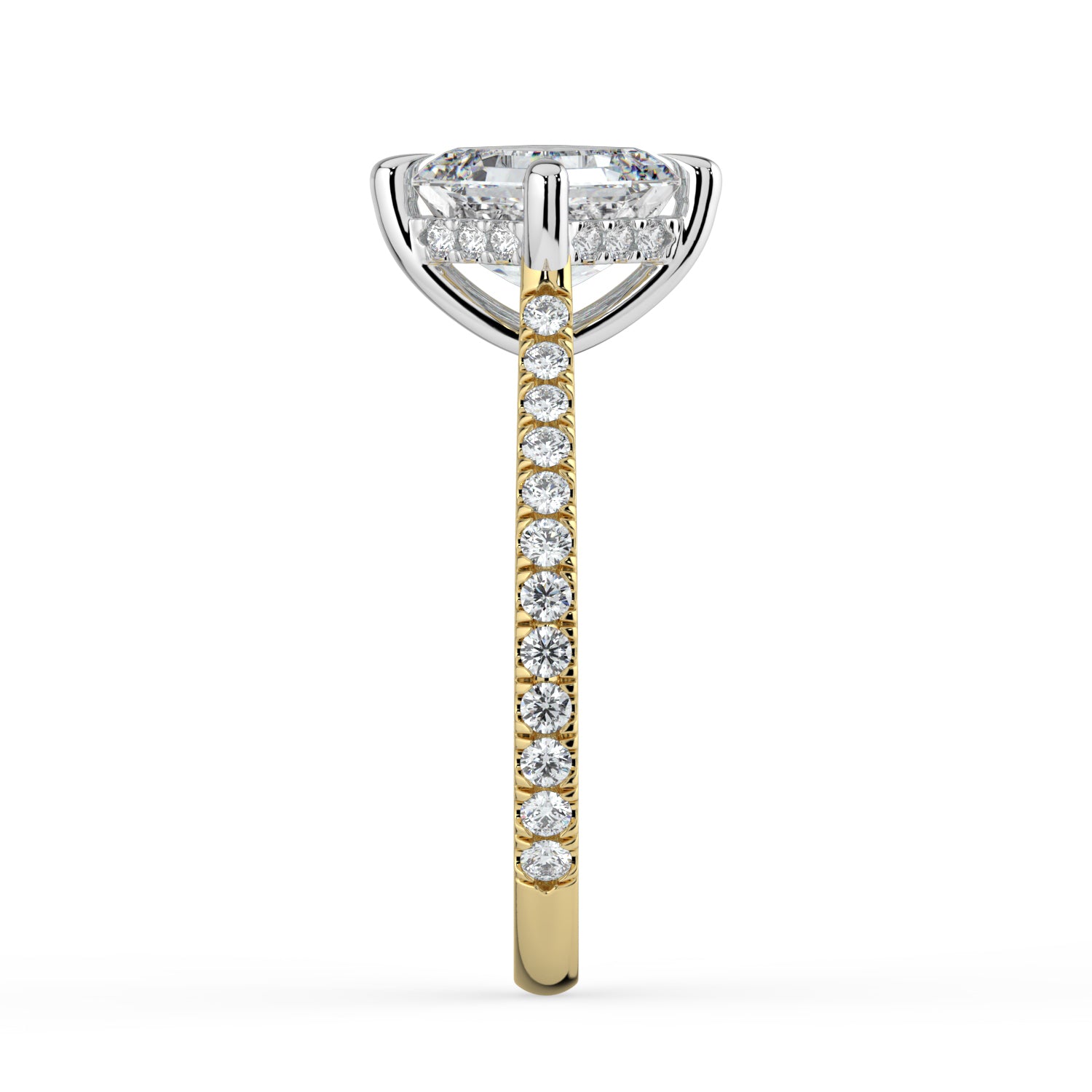 The Zariya Ring — Asscher Cathedral Solitaire with Hidden Halo & Pavé Band Lab-Grown Diamond Engagement Ring in Two-Tone Yellow and White Gold | The Jewel Concierge