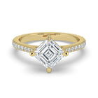The Zariya Ring — Asscher Cathedral Solitaire with Hidden Halo & Pavé Band Lab-Grown Diamond Engagement Ring in Yellow Gold | The Jewel Concierge