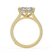 The Zariya Ring — Asscher Cathedral Solitaire with Hidden Halo & Pavé Band Lab-Grown Diamond Engagement Ring in Yellow Gold | The Jewel Concierge