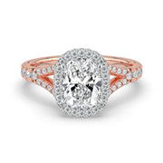The Elara Ring – Elongated Cushion Orbital Halo with Split Pavé Band – The Jewel Concierge