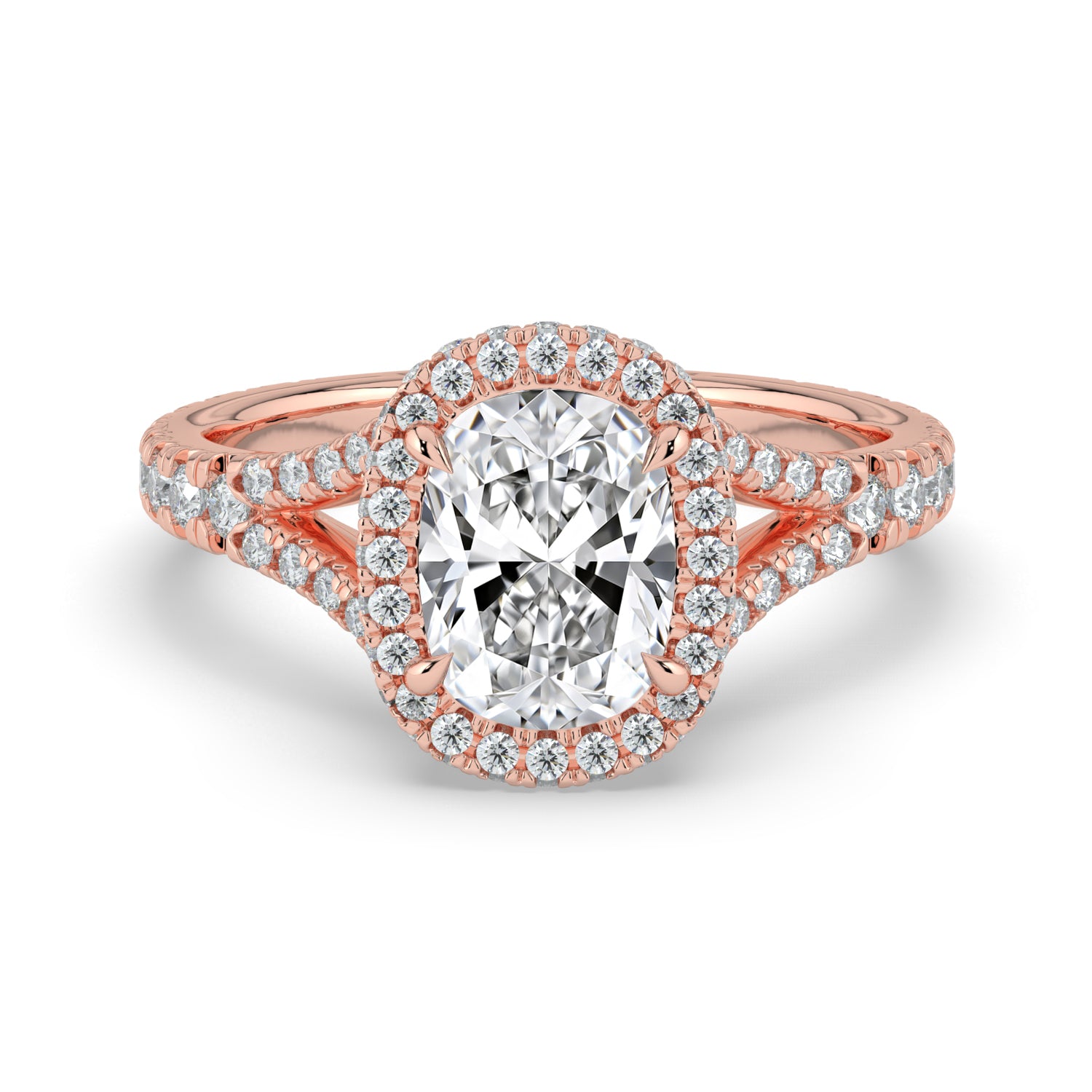 The Elara Ring - Elongated Cushion Orbital Halo with Split Pavé Band
