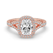 The Elara Ring – Elongated Cushion Orbital Halo with Split Pavé Band – The Jewel Concierge