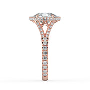 The Elara Ring – Elongated Cushion Orbital Halo with Split Pavé Band in 14K White Gold and Rose Gold – The Jewel Concierge