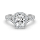 The Elara Ring - Elongated Cushion Orbital Halo with Split Pavé Band