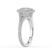 The Elara Ring – Elongated Cushion Orbital Halo with Split Pavé Band in 18K White Gold – The Jewel Concierge