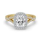 The Elara Ring - Elongated Cushion Orbital Halo with Split Pavé Band