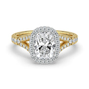 The Elara Ring – Elongated Cushion Orbital Halo with Split Pavé Band – The Jewel Concierge