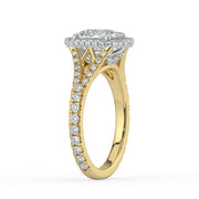 The Elara Ring – Elongated Cushion Orbital Halo with Split Pavé Band in Platinum – The Jewel Concierge