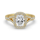The Elara Ring - Elongated Cushion Orbital Halo with Split Pavé Band