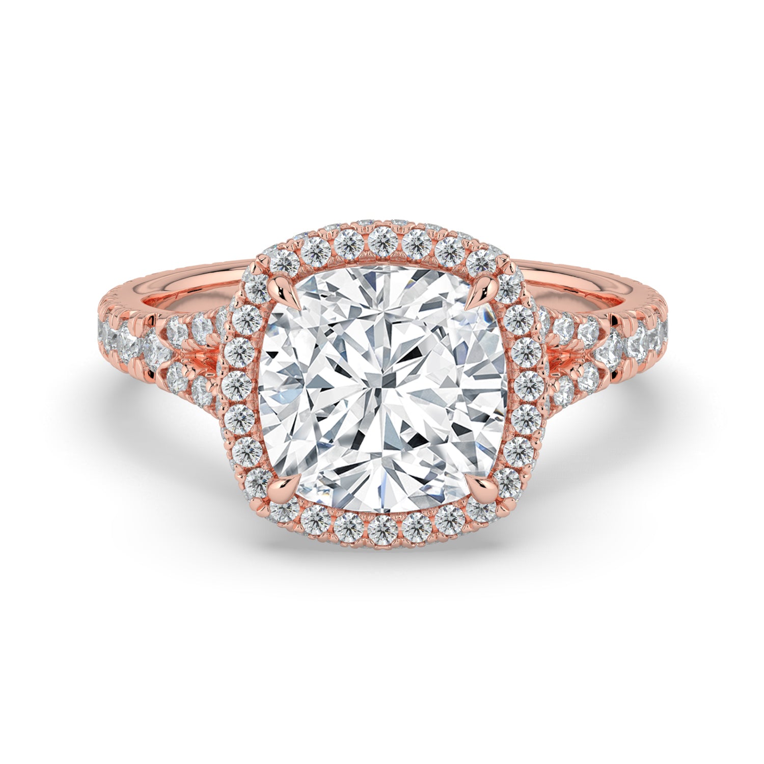 The Elara Ring - Cushion Orbital Halo with Split Pavé Band