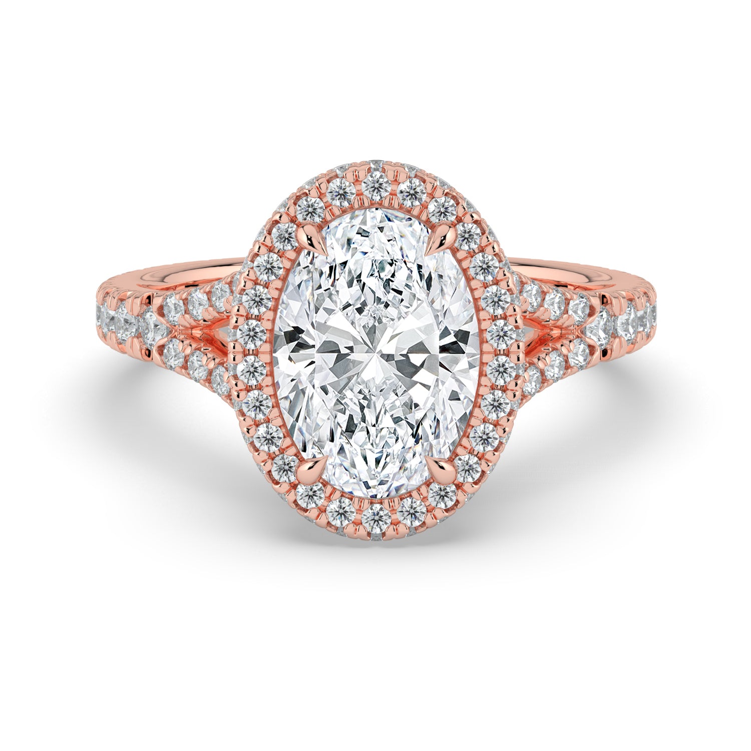 The Elara Ring - Oval Orbital Halo With Split Pavé Band