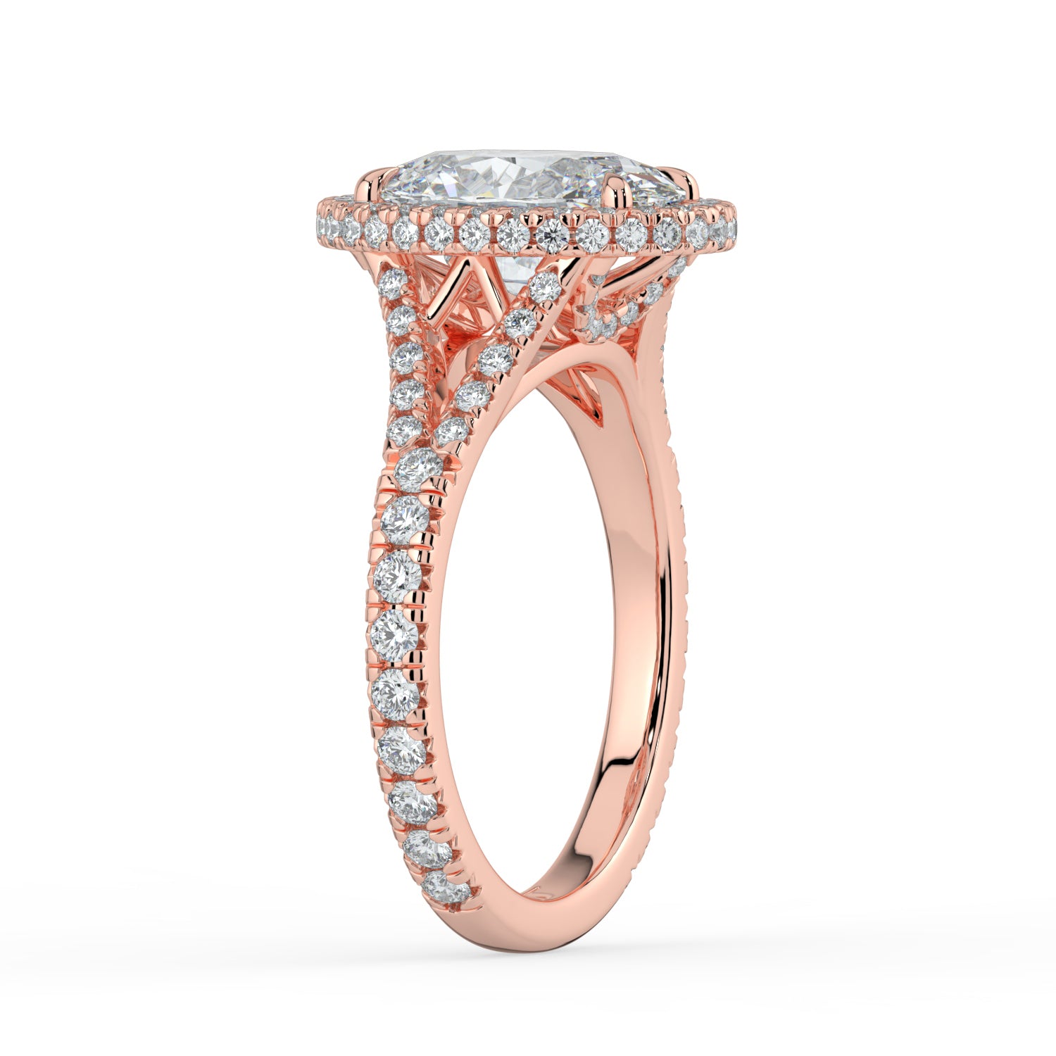 The Elara Ring - Oval Orbital Halo With Split Pavé Band