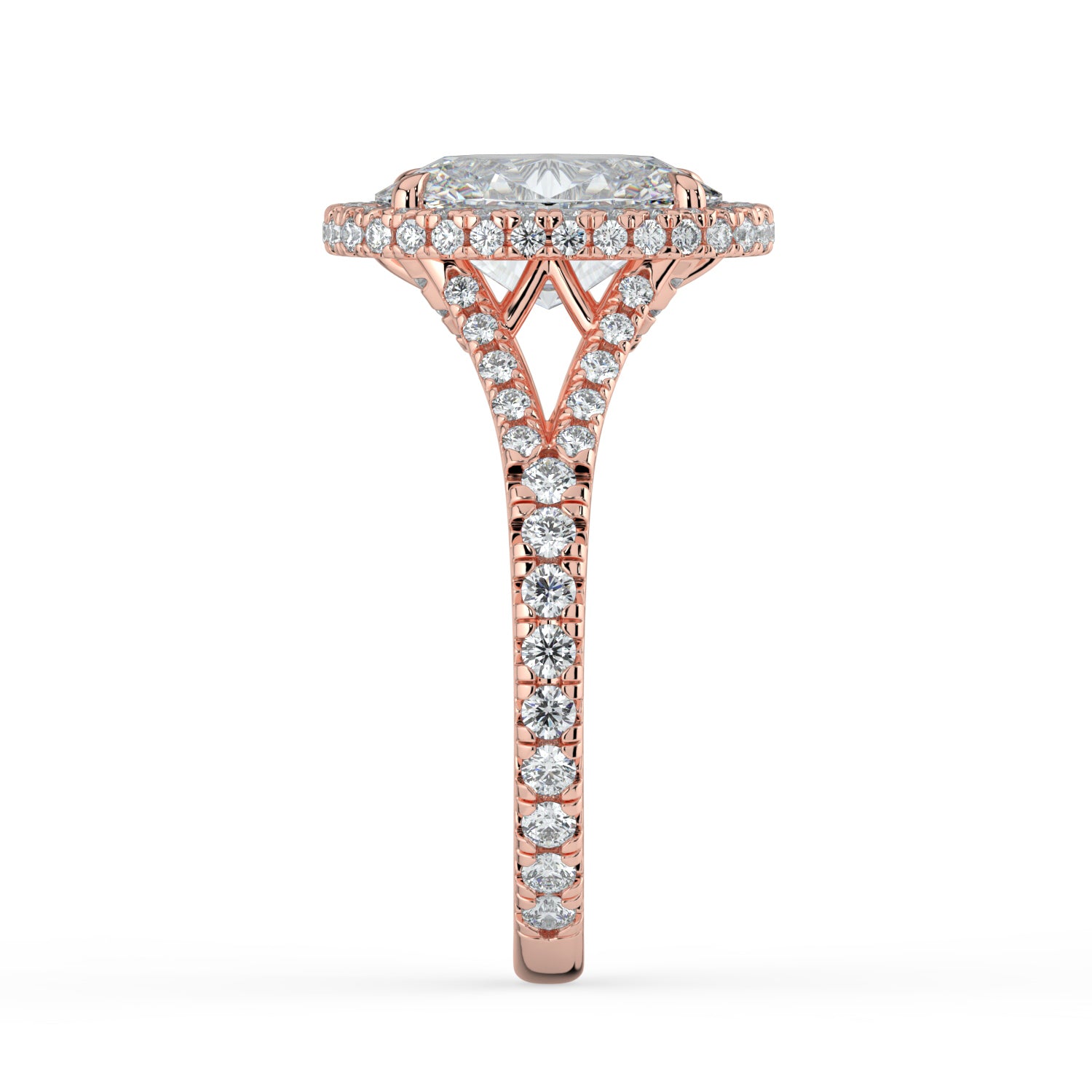 The Elara Ring - Oval Orbital Halo With Split Pavé Band
