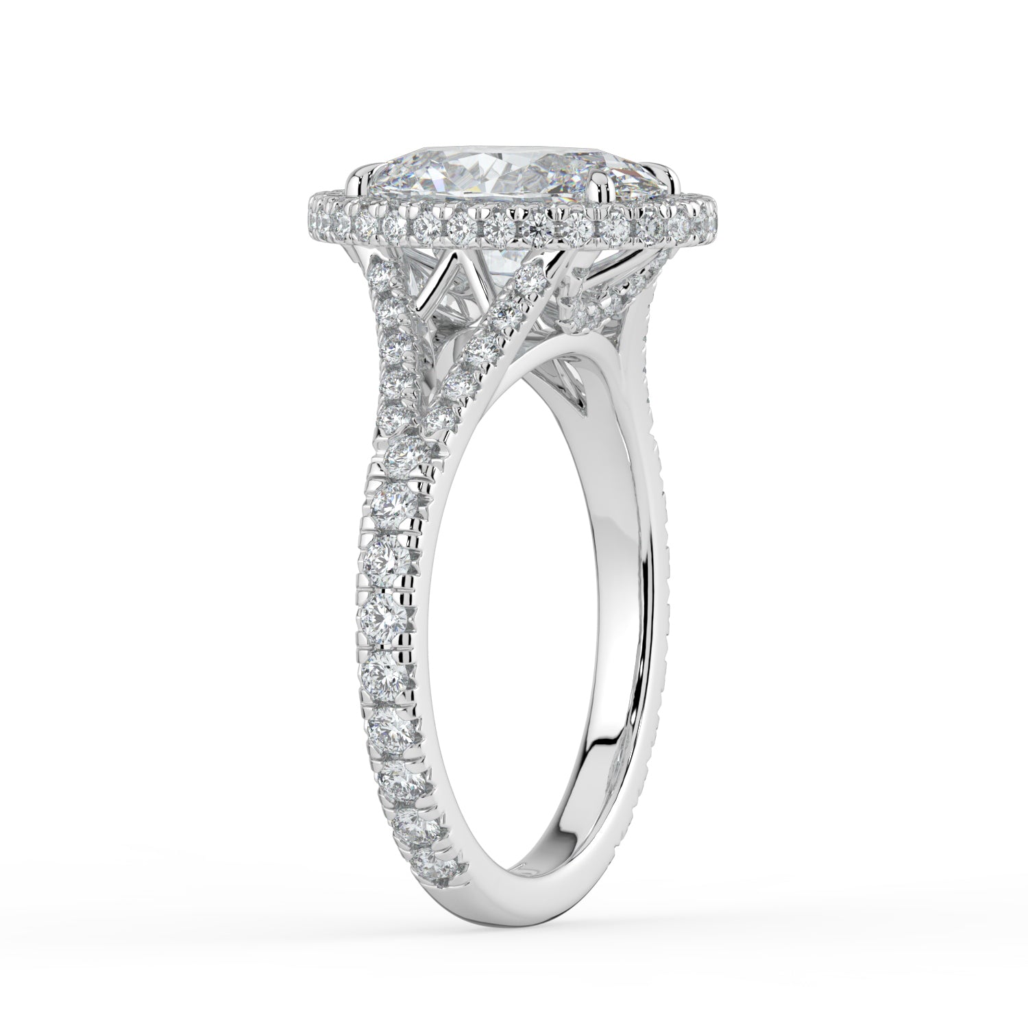 The Elara Ring - Oval Orbital Halo With Split Pavé Band