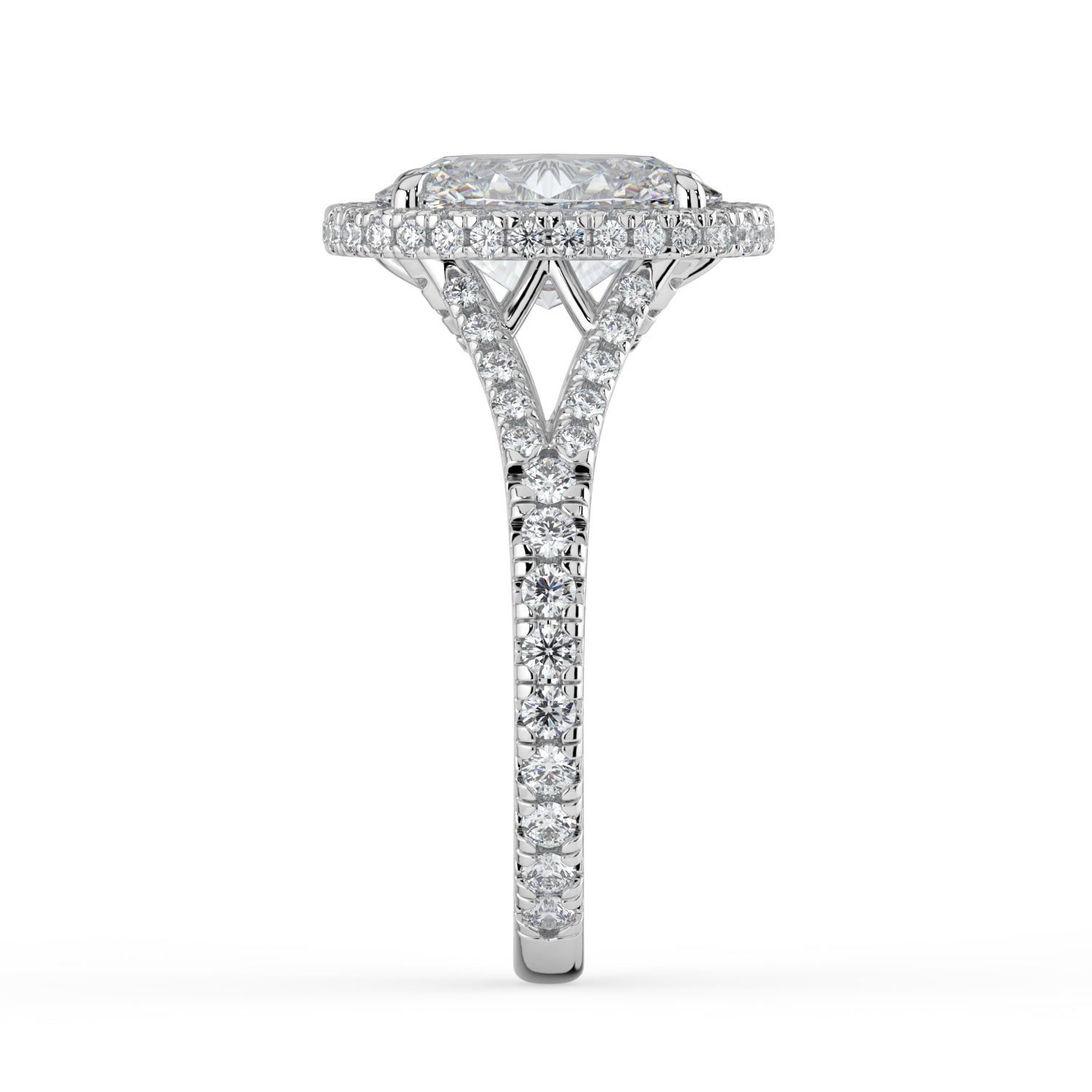 The Elara Ring - Oval Orbital Halo With Split Pavé Band