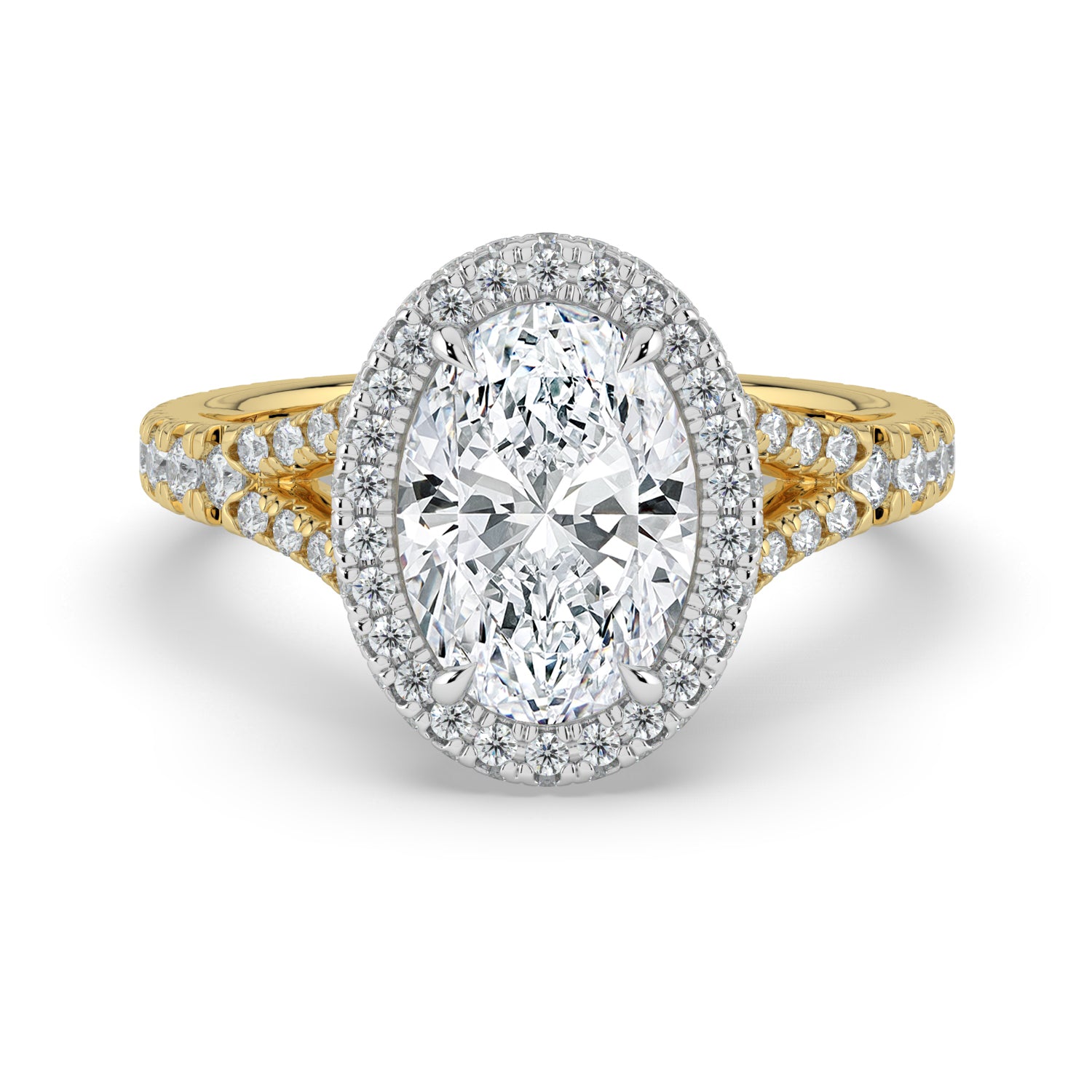 The Elara Ring - Oval Orbital Halo With Split Pavé Band
