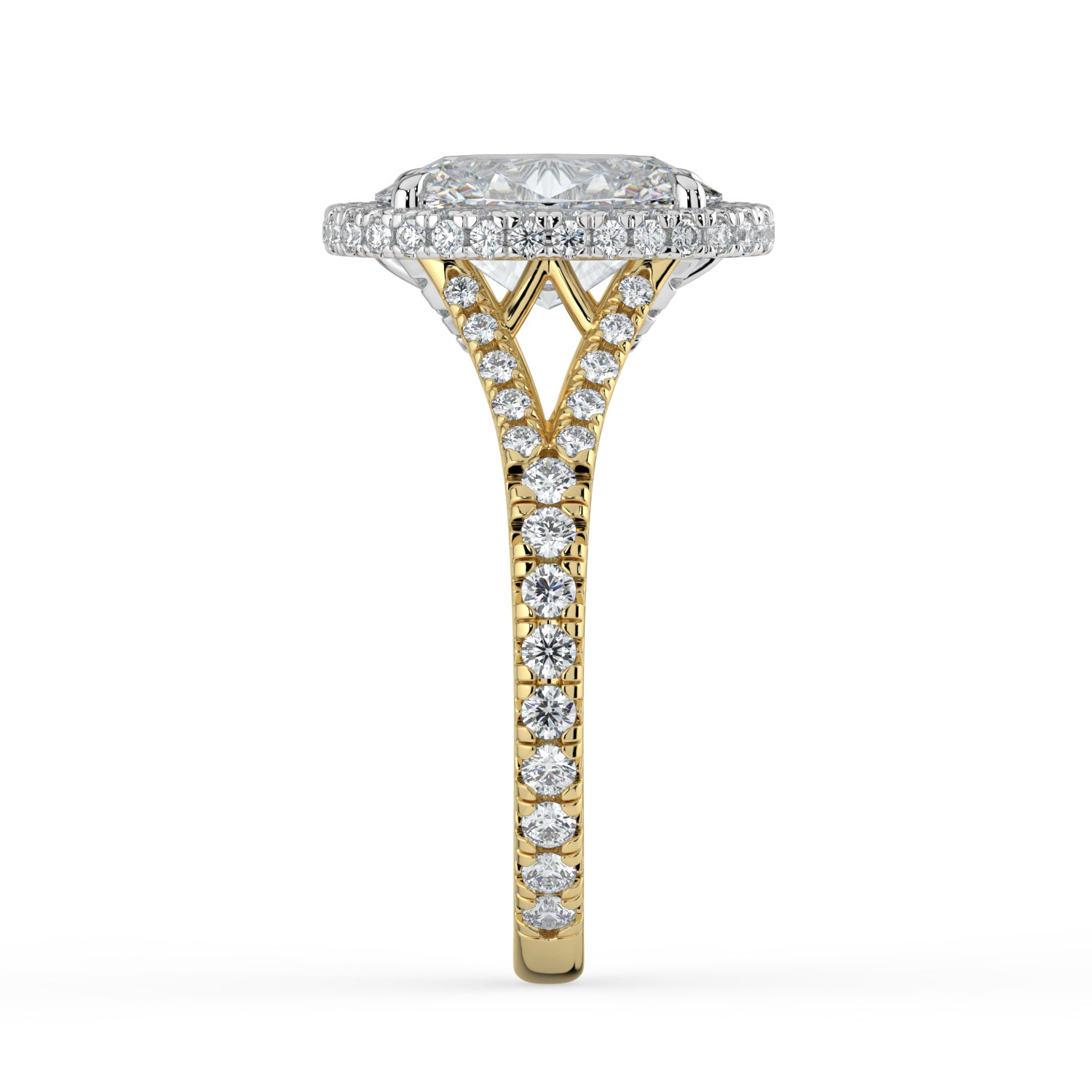 The Elara Ring - Oval Orbital Halo With Split Pavé Band