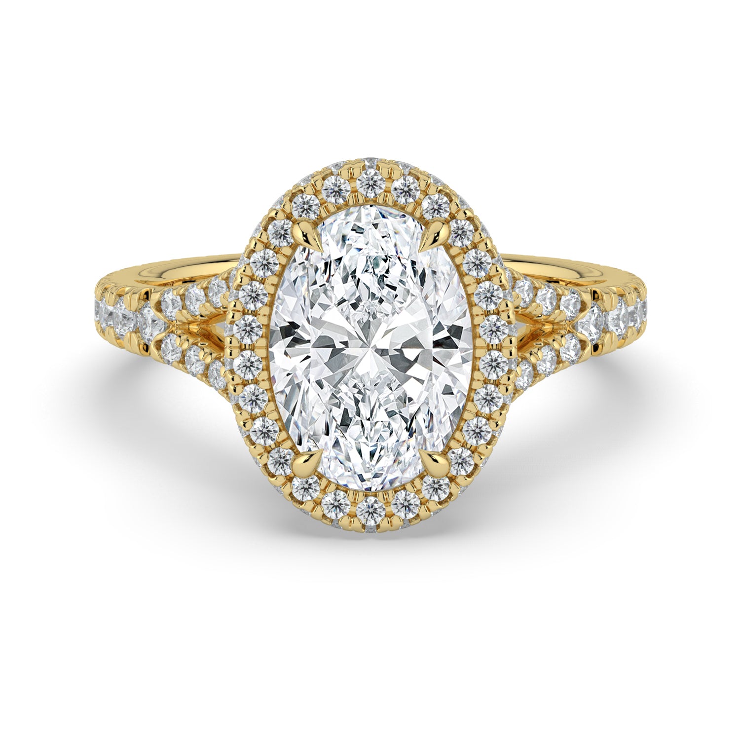 The Elara Ring - Oval Orbital Halo With Split Pavé Band
