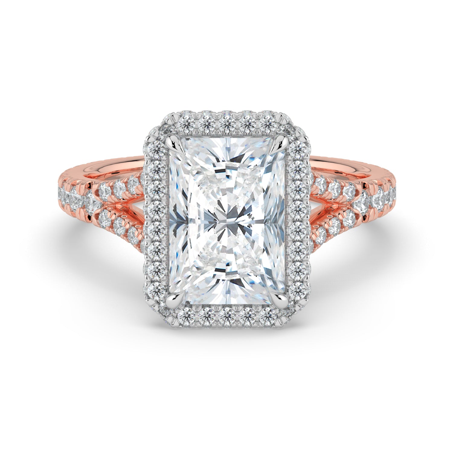 The Elara Ring - Radiant Orbital Halo with Split Pavé Band