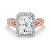 The Elara Ring – Radiant Orbital Halo with Split Pavé Band – The Jewel Concierge