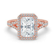 The Elara Ring – Radiant Orbital Halo with Split Pavé Band – The Jewel Concierge