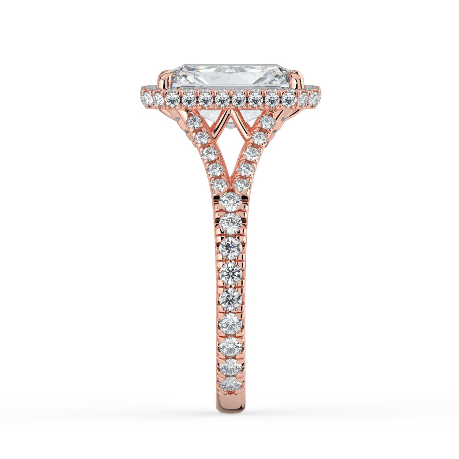 The Elara Ring - Radiant Orbital Halo with Split Pavé Band
