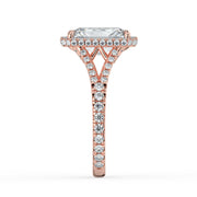 The Elara Ring – Radiant Orbital Halo with Split Pavé Band in 14K White Gold and Rose Gold – The Jewel Concierge