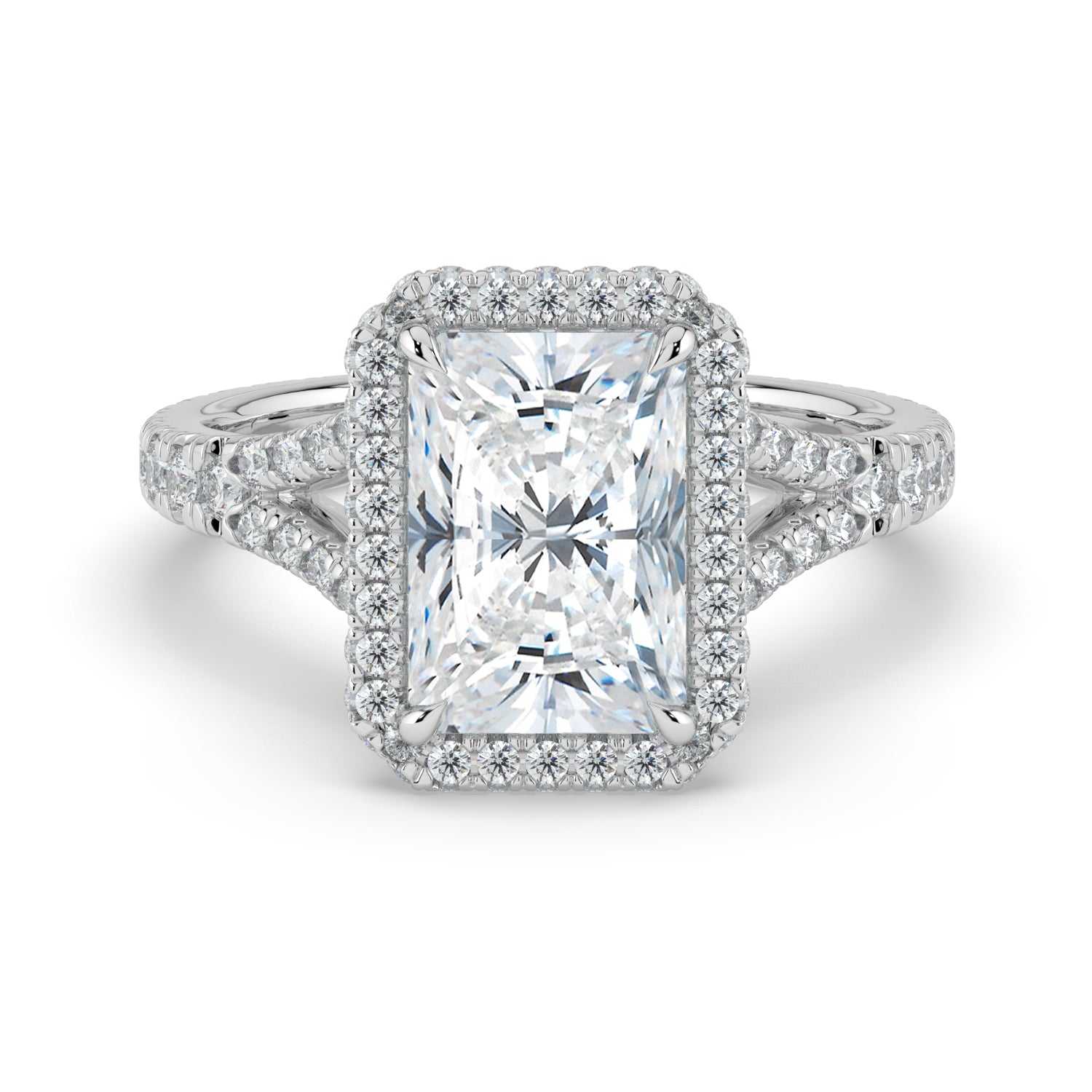 The Elara Ring - Radiant Orbital Halo with Split Pavé Band