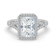 The Elara Ring – Radiant Orbital Halo with Split Pavé Band – The Jewel Concierge