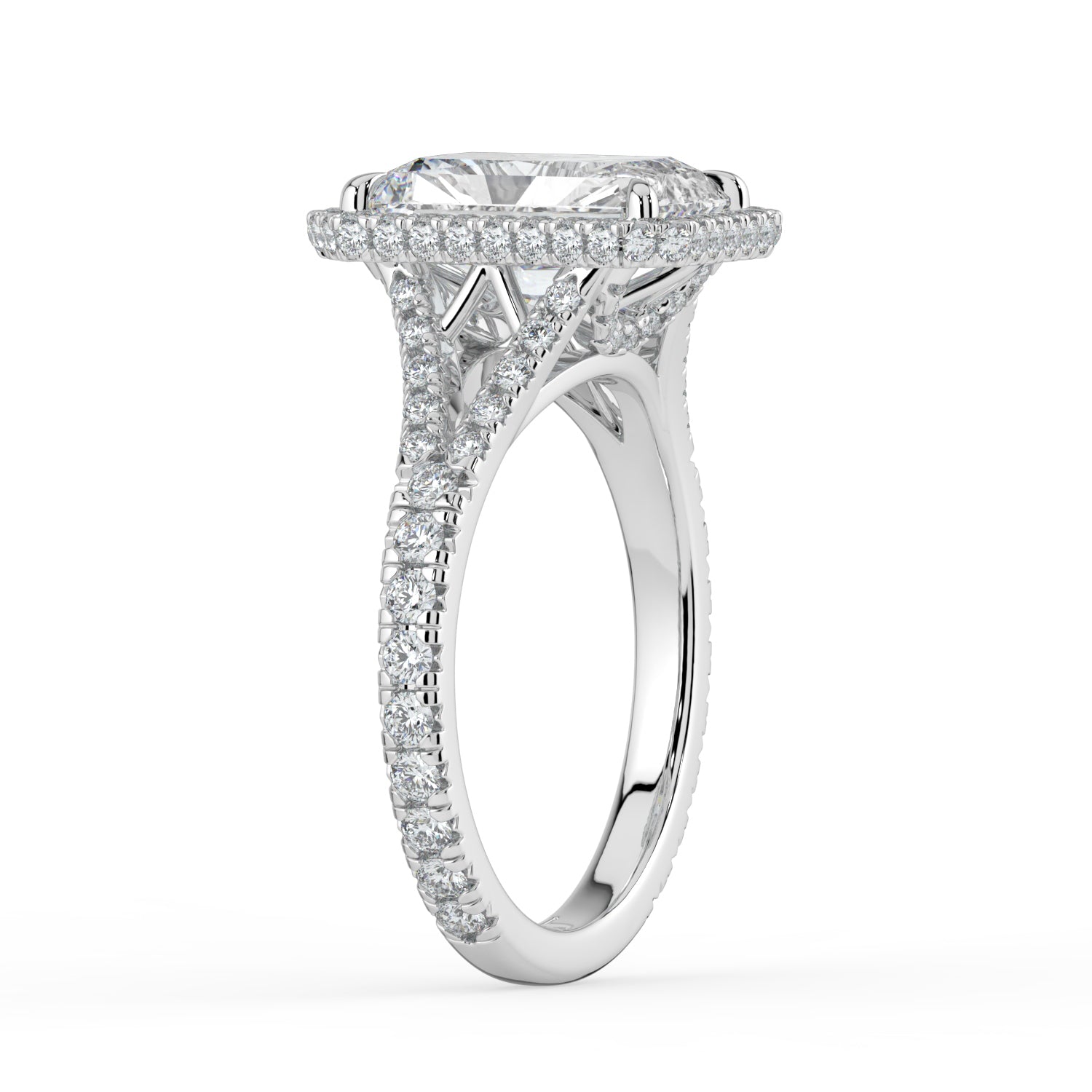 The Elara Ring - Radiant Orbital Halo with Split Pavé Band