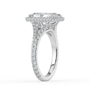 The Elara Ring – Radiant Orbital Halo with Split Pavé Band in 18K White Gold – The Jewel Concierge