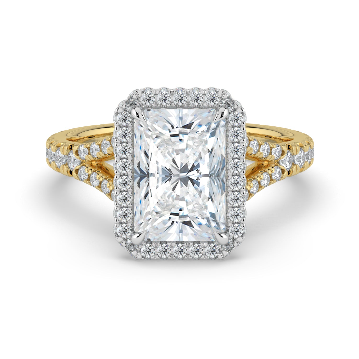 The Elara Ring - Radiant Orbital Halo with Split Pavé Band
