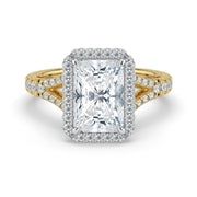 The Elara Ring – Radiant Orbital Halo with Split Pavé Band – The Jewel Concierge